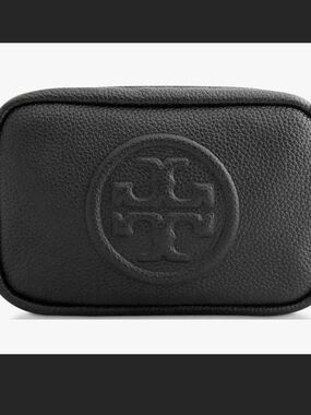 Tory Burch Black Pebbled Leather Zip Pouch